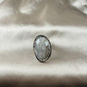 Handmade Silver Crazy Lace Agate Ring Oval Gemstone Rope Border Jewelry Size 8